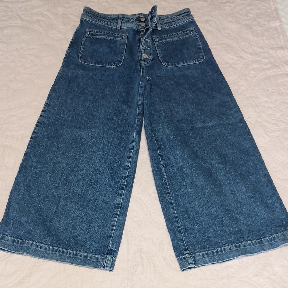 We The Free Wide-Leg High-Rise Blue Denim Jeans
